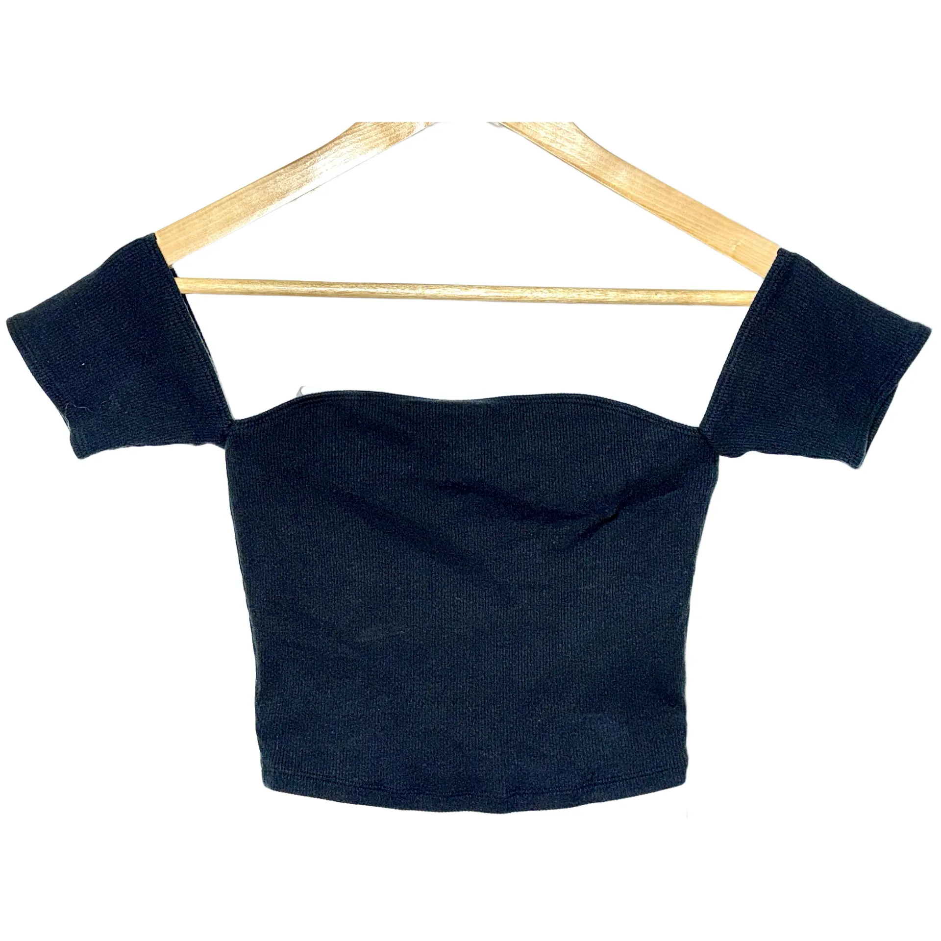 NEW Abercrombie & Fitch Soft AF Black Ribbed Knit Short Sleeve Crop Top Size S - Image 2