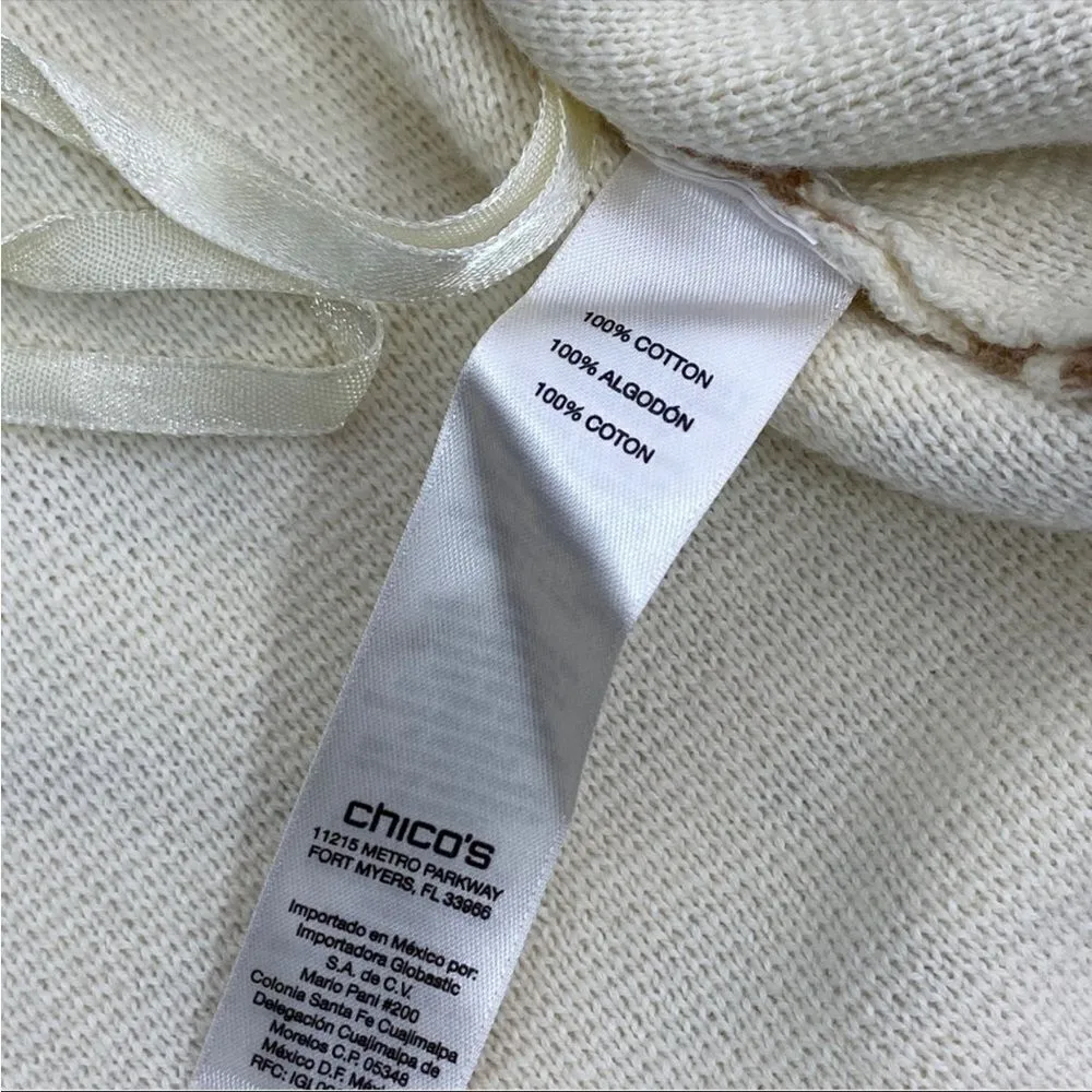 Chico’s Charlee Cheetah Lace Hem Crop Cardigan Sweater Cream Tan Small - Image 11