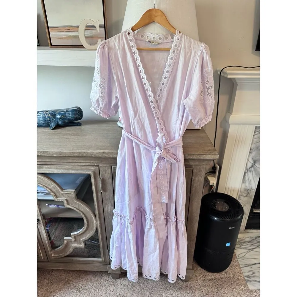 Fanm Mon Cide Linen Purple Wrap Maxi Dress in Lilac Size Small - Image 3