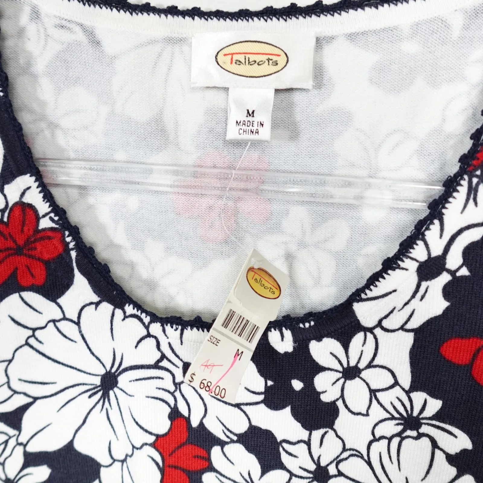 Talbots Vintage 90s Floral Scoop Neck Crochet Trim Short Sleeve Top New Medium - Image 4