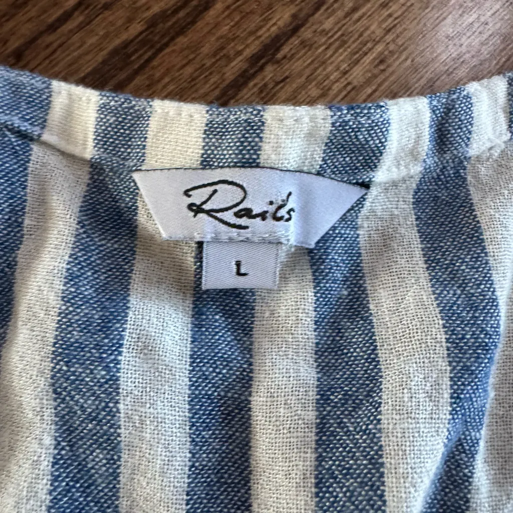 Rails Tara Striped Blue White Ruffle Linen Smocked Tiered Mini Dress Large Women - Image 4