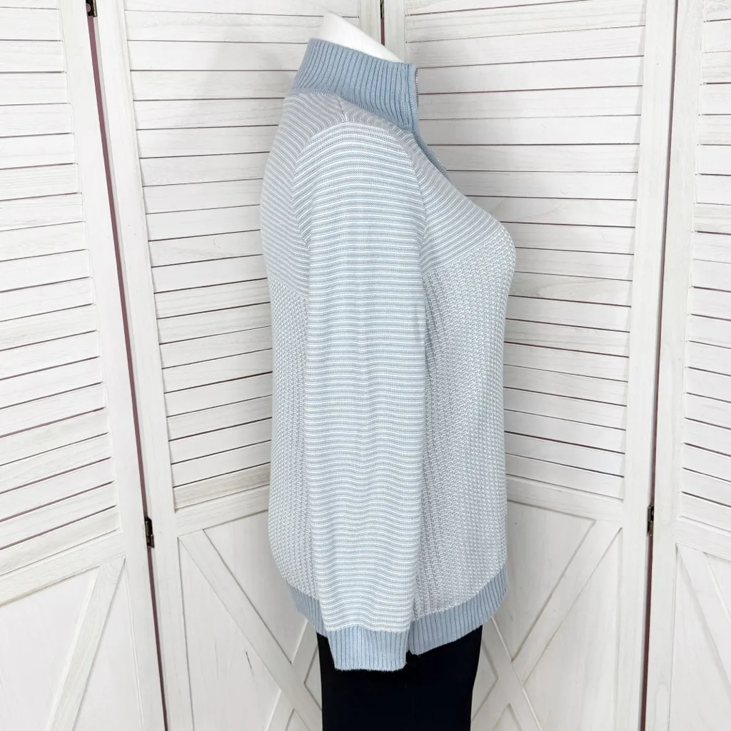 Liz Claiborne Striped Multi Knit Quarter Zip Mock Neck Sweater Blue White XL - Image 3