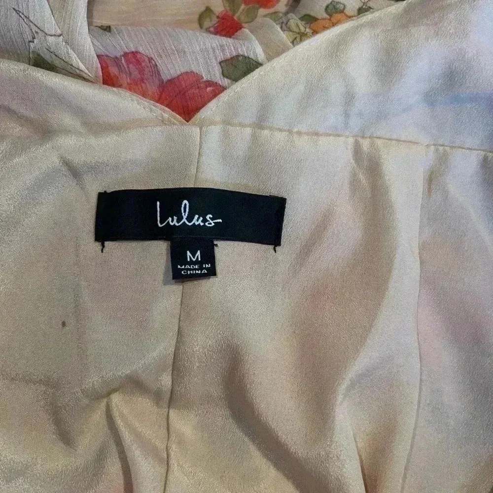 Lulus Start of Something Beige Peach Floral Print Wrap Maxi Dress NWT Z13 - Image 3