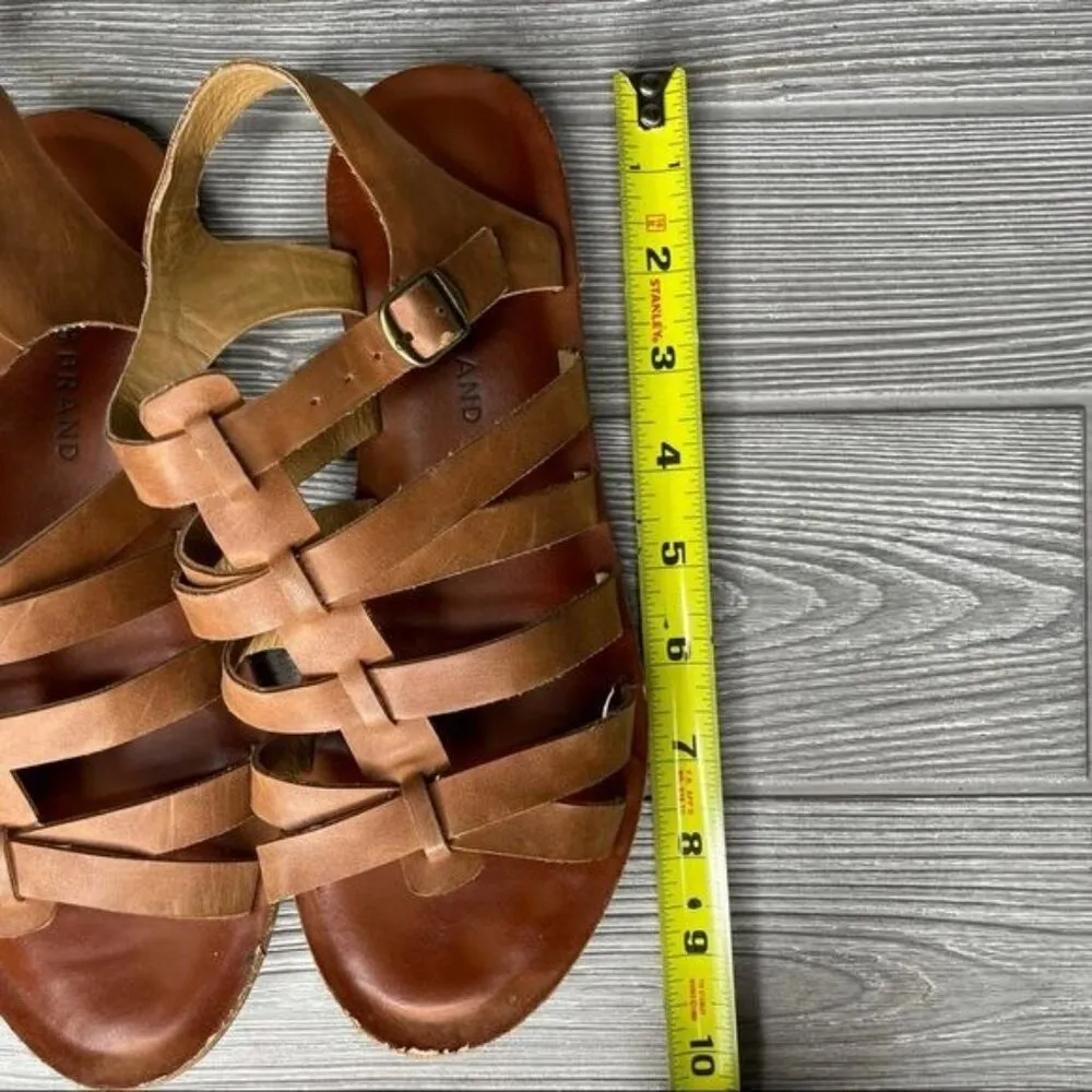 Lucky brand strappy brown leather sandals shoes with buckle No size flat - Image 8