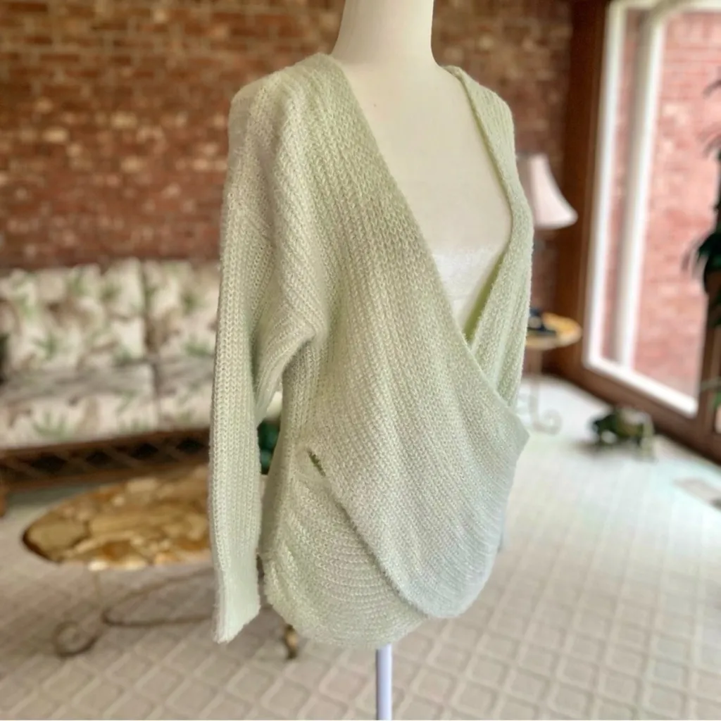 NWT Urban Outfitters Sweater Faux Wrap Fuzzy Oversized XS Green Crossover - Image 12