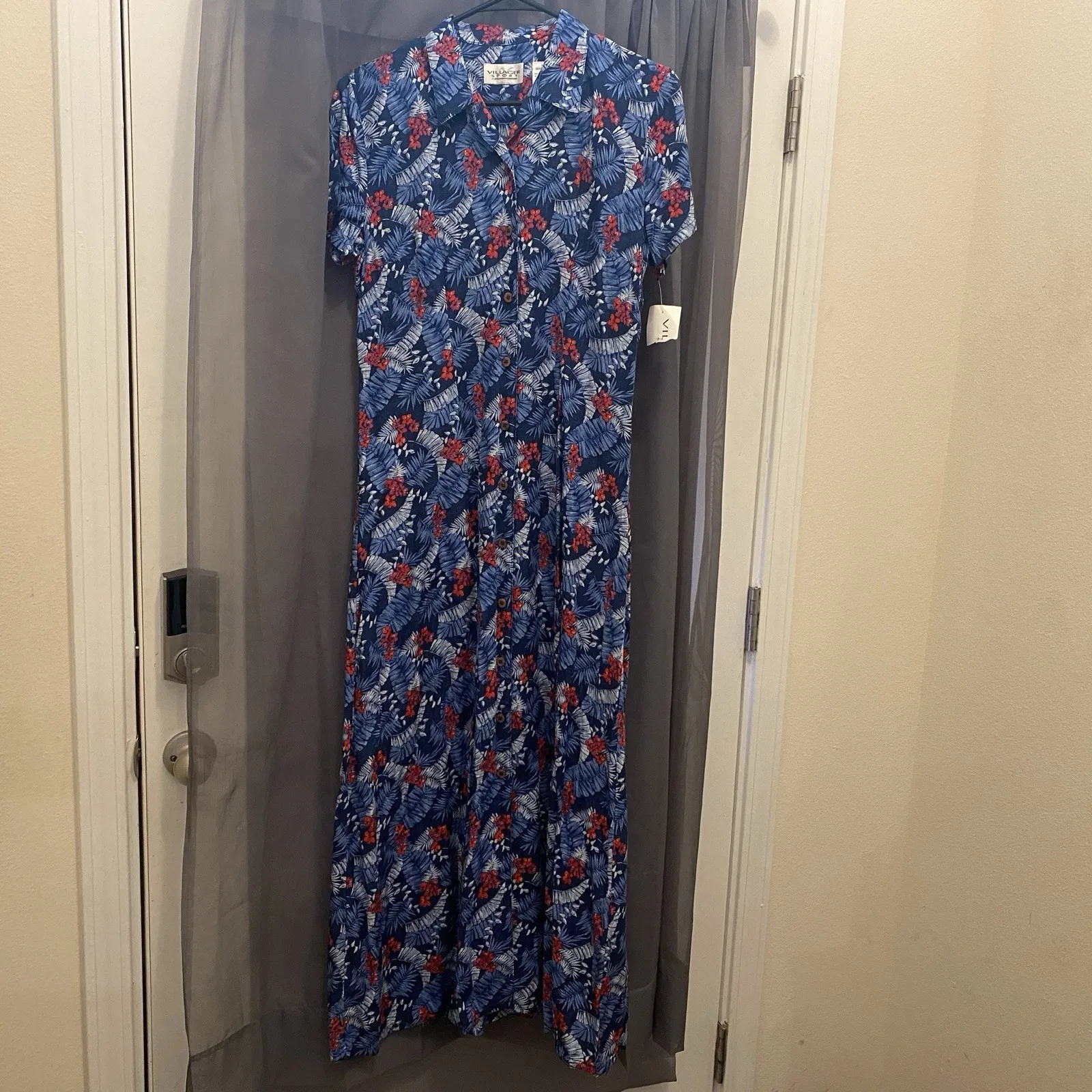 NWT‎ Vintage Villager Sport womens dress blue floral M 80s - Image 2