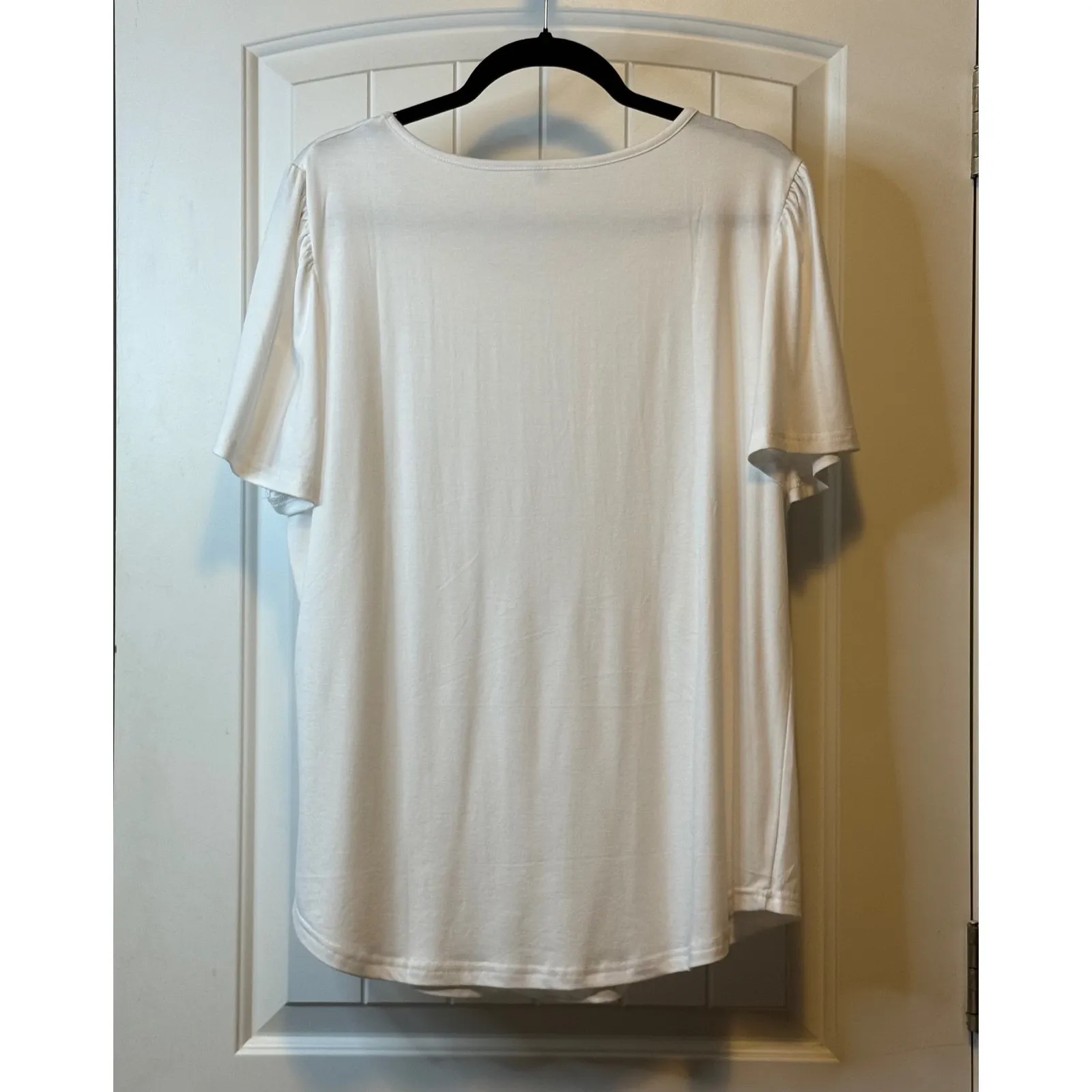 Shein NWOT XL White Tunic Top Pleated Front‎ Short Sleeve Casual Blouse Trendy # Size 1X - Image 3