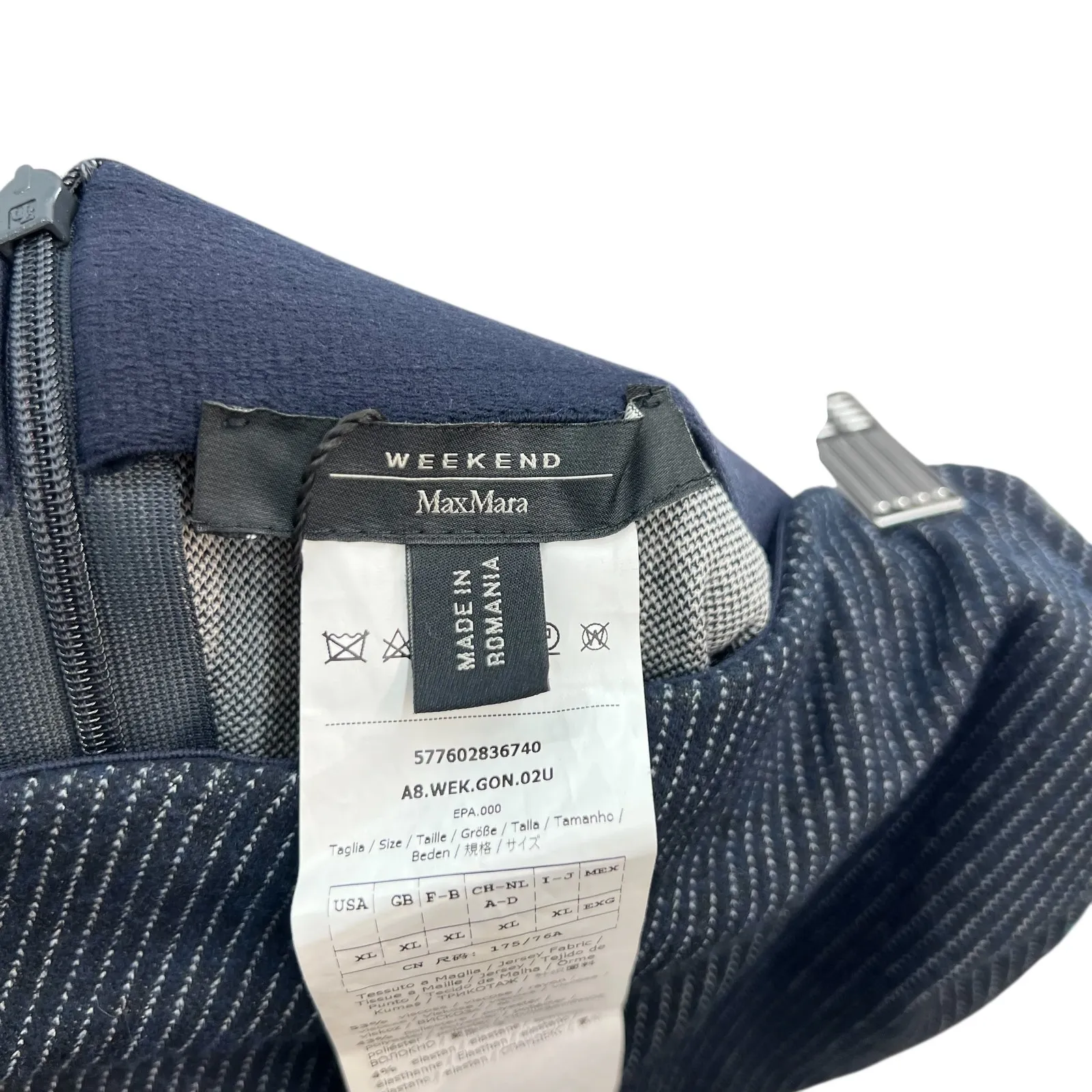 Weekend Max Mara Skirt Midi Pencil Ruched Draped Pinstripe Navy Blue Size‎ XL - Image 11