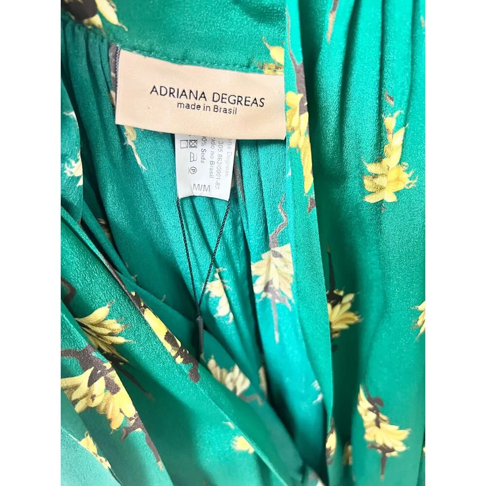 NWT Adriana Degreas Josephine Baker 100% Silk Floral Short Skirt Emerald Green M Size M - Image 6
