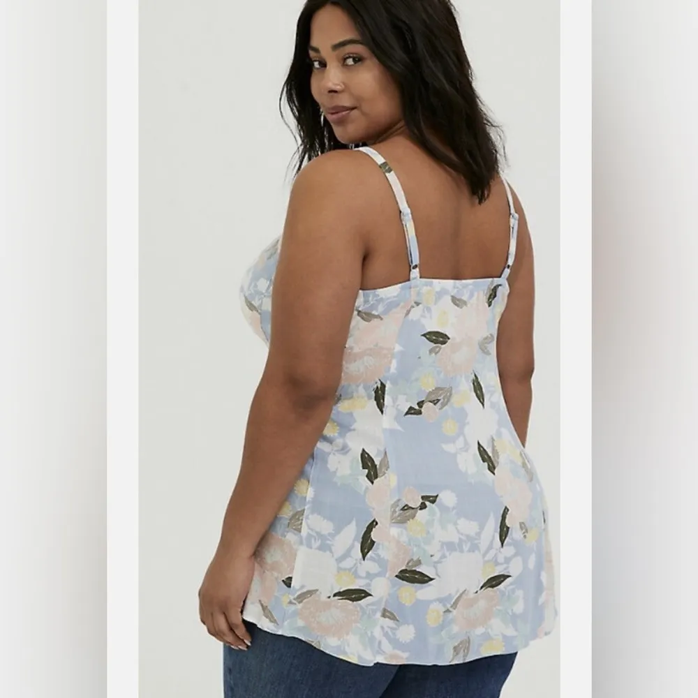 Torrid Floral Stretch Woven Fit & Flare Light Blue Cami Tank Top Size 00/10 - Image 3