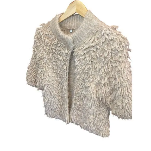 Anthropologie Knitted & Knotted Cardigan Boho Short Sleeve Sweater Jacket Cream Tan Size XS - Image 5