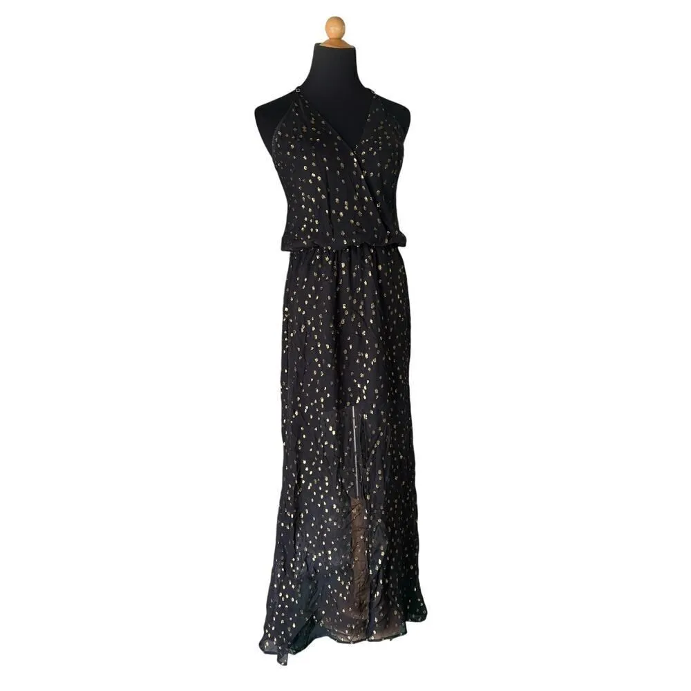 KARINA GRIMALDI BLACK LACE AND GOLD MAXI DRESS SIZE XS - Image 4