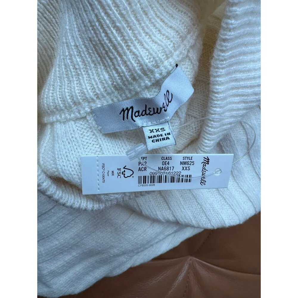 NWT Madewell Antique Cream Ribbed Mock Neck Crop Pullover Wool Sweater Size XXS - Image 8
