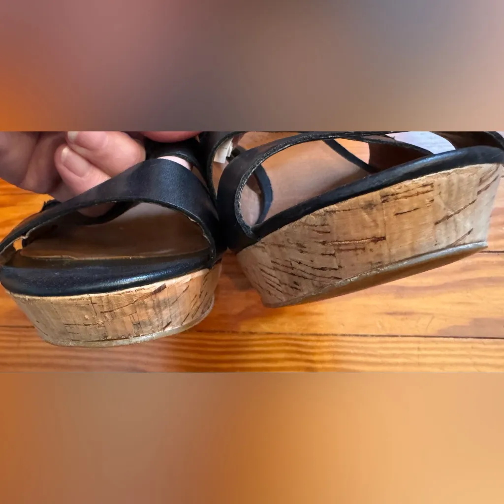 MRKT Womens Black & Cork Platform Sandals Size 9 - Image 7