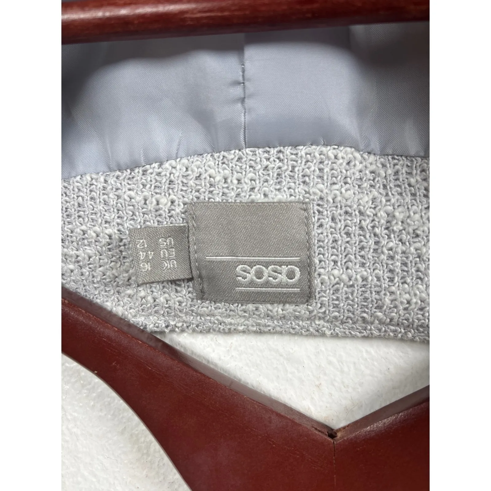 ASOS Womens 12 Textured Knit Cropped Blazer Jacket Cardigan Light Grey - Image 4