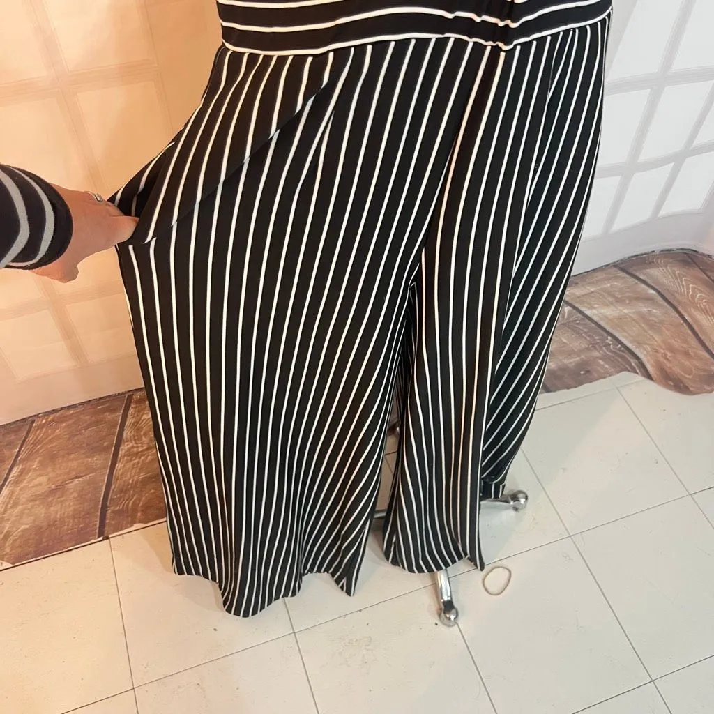 New York & Company NWT Black And White Striped Sleeveless Collared Jumpsuit XL - Image 3