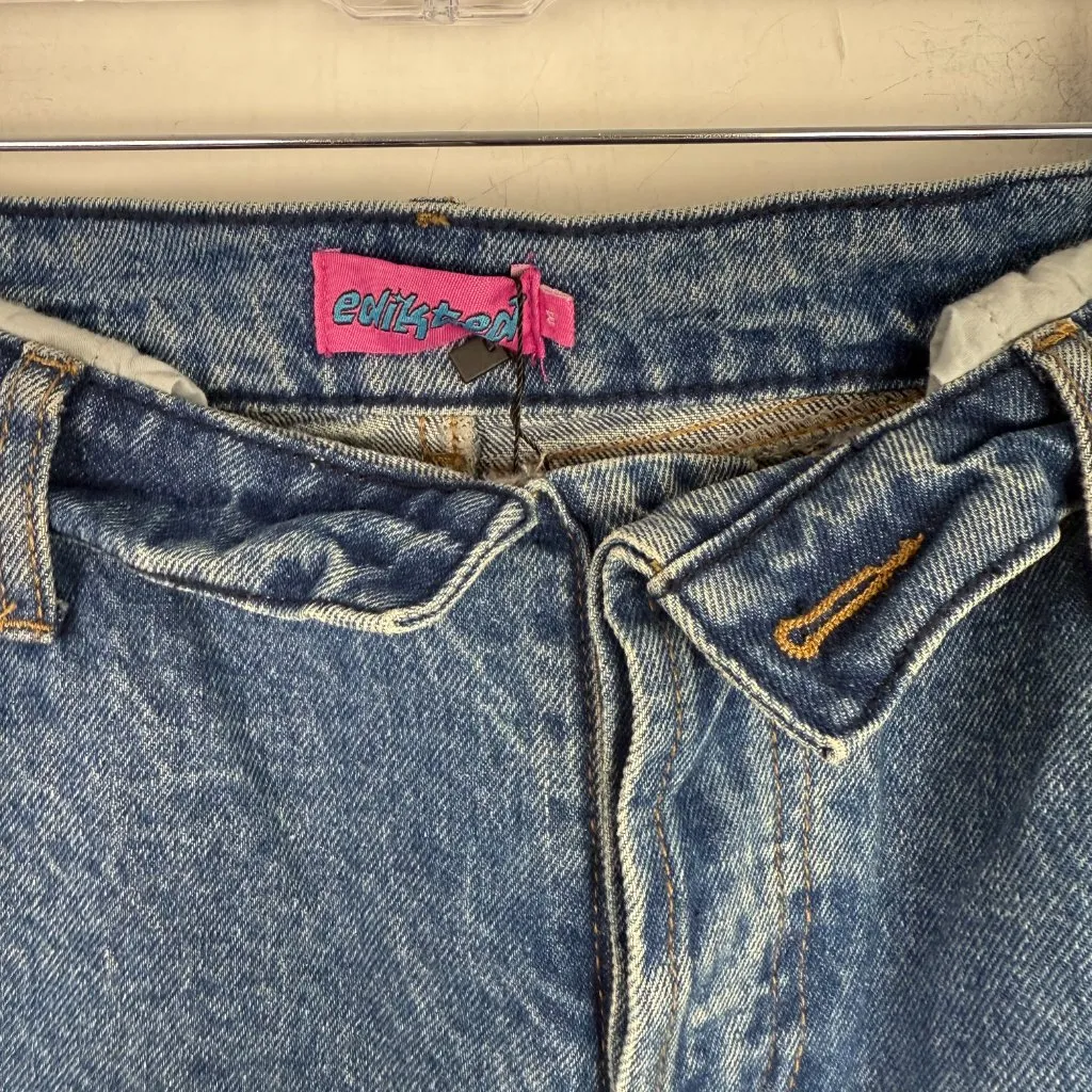 NWT Edikted Raquel Folded Jeans Distressed Medium Wash Size Medium M NEW - Image 7