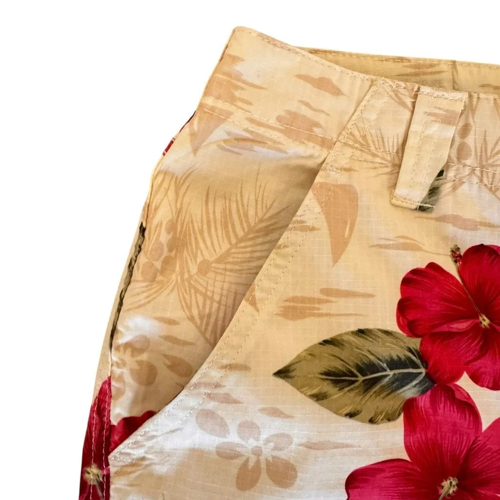 La Cabana Women's Tropical Print Floral Tan with Red Hibiscus Cropped Pants SZ Size 10P - Image 4