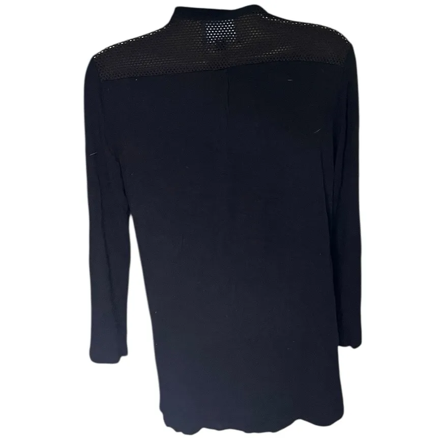 Cynthia Rowley Roll Tab Mesh Henley Top Black Small - Image 5
