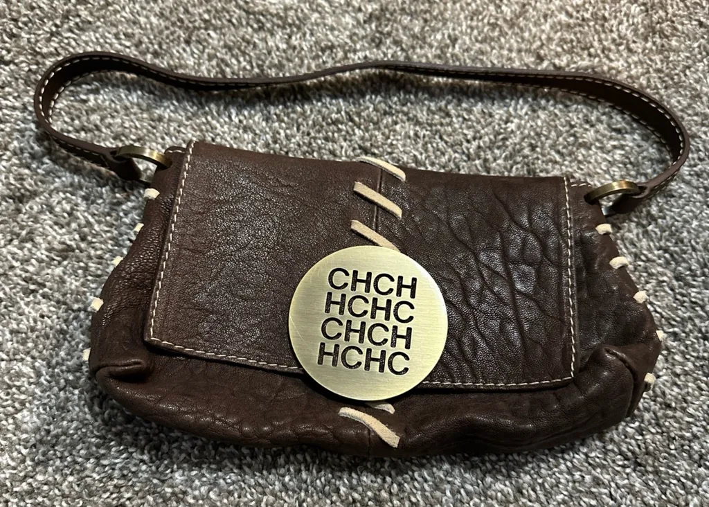 Carolina Herrera Vintage Brown Leather Small Shoulder Bag Suede Stitching - Image 1