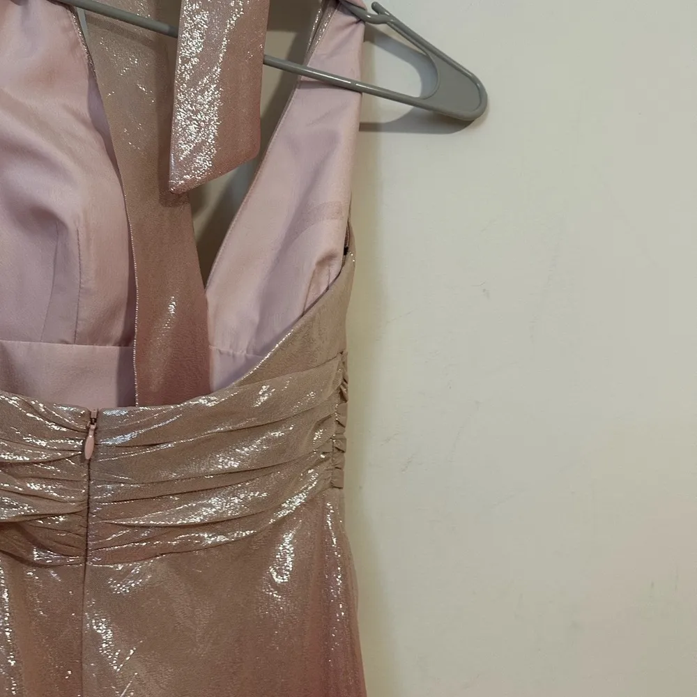 David Meister Rose Gold SILK metallic halter wedding guest gown dress maxi - Image 6
