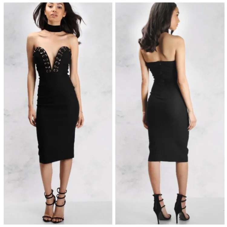 Rare London Eyelet Midi Dress Black Strapless New With Tags - Image 2