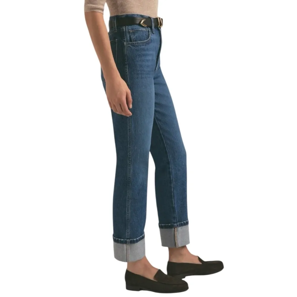 Favorite Daughter Valentina Cuffed Super High Rise Straight Jeans Medium Wash 26 Blue - Image 4