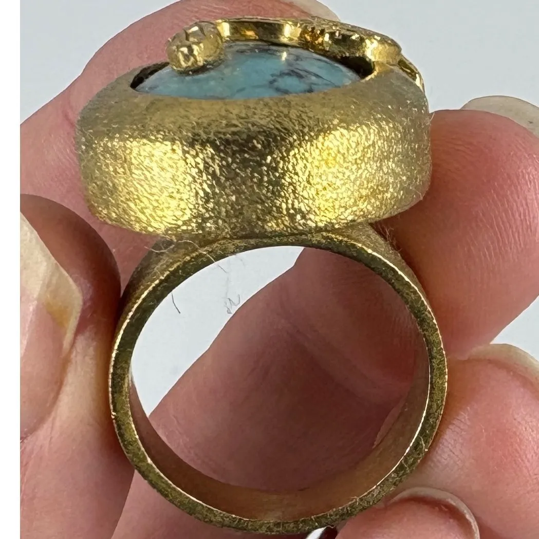 Gold Tone Turquoise Snake Ring Statement Bold Vintage Style size 9.5 - Image 3