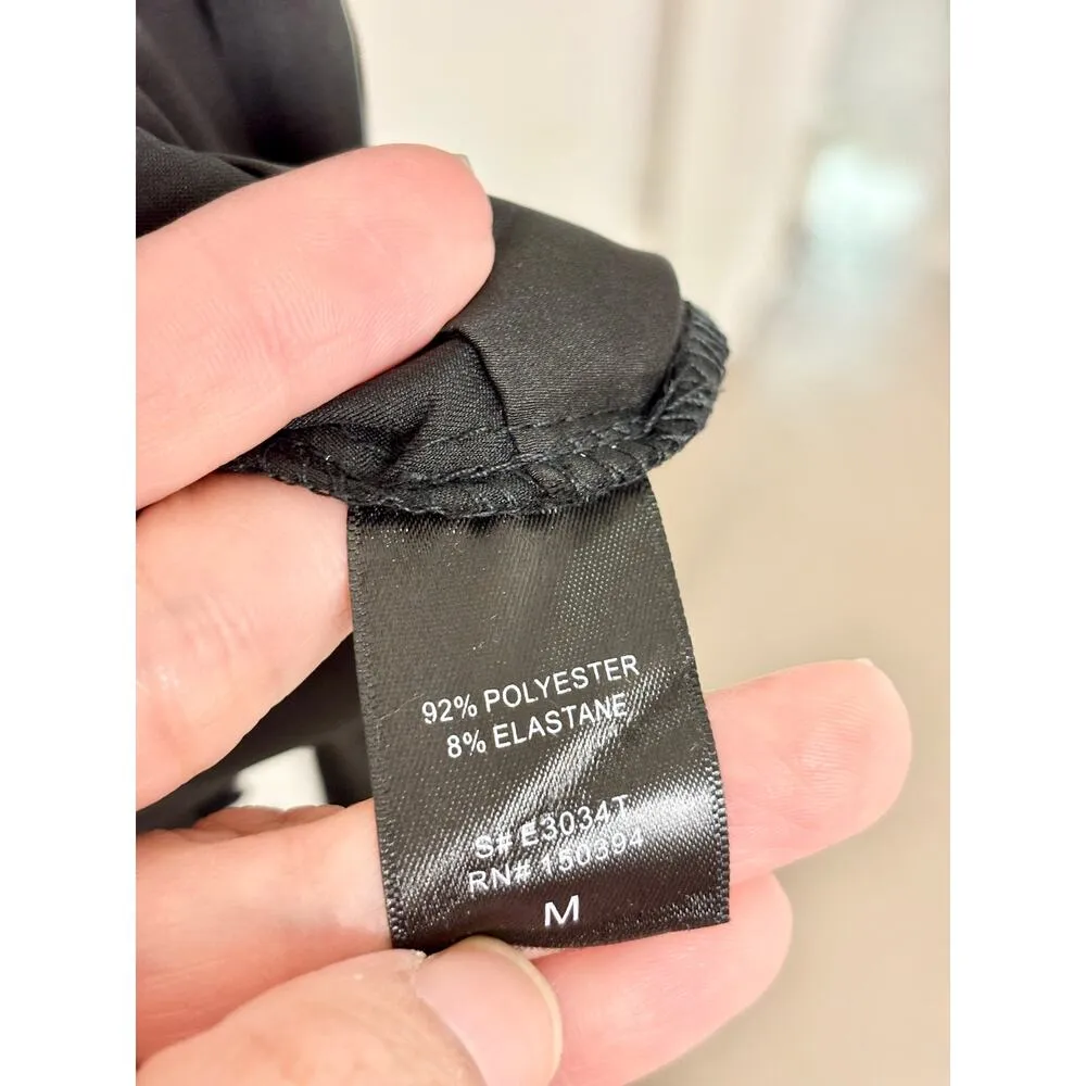 Etophe Studios Tropical Satin Long Sleeve V-Neck Blouse Black Women's Size M - Image 4