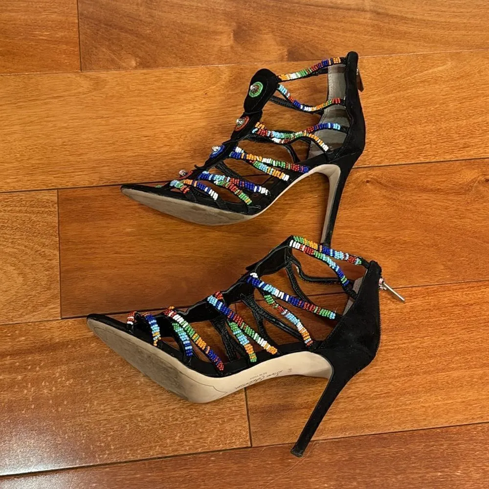 Sam Edelman Strappy Beaded High Heel Black Sandals size 6.5 - Image 4