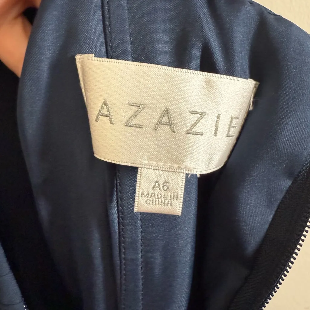 NWT Azazie Kaleigh Dark Navy Blue A-Line Pleated Chiffon Bridesmaid Maxi Dress 6 - Image 8