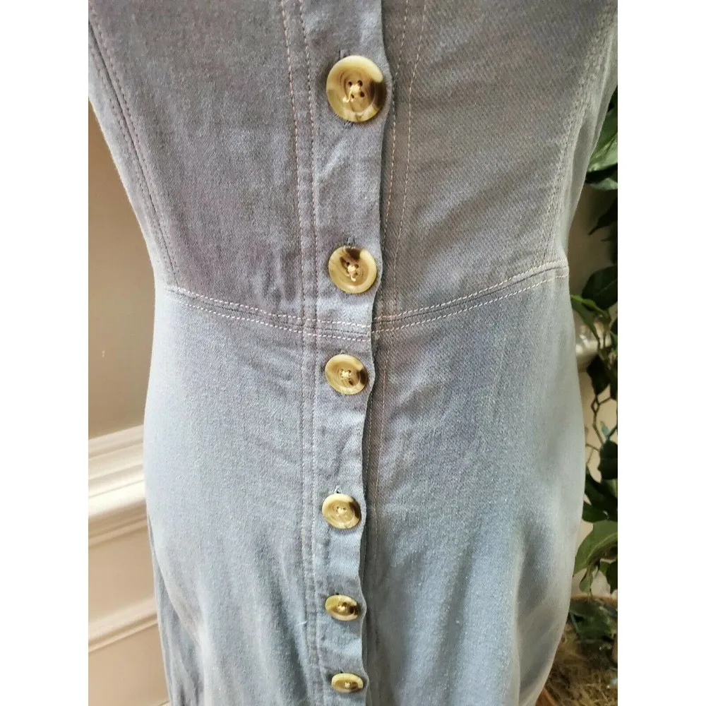 Patrons of Piece Women's Solid Blue 100% Cotton Strappy Knee Length Dress Size S - Image 3