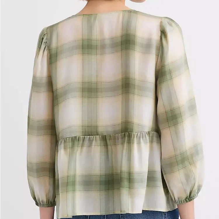 LOFT Plaid Bow Peplum Top - Image 2