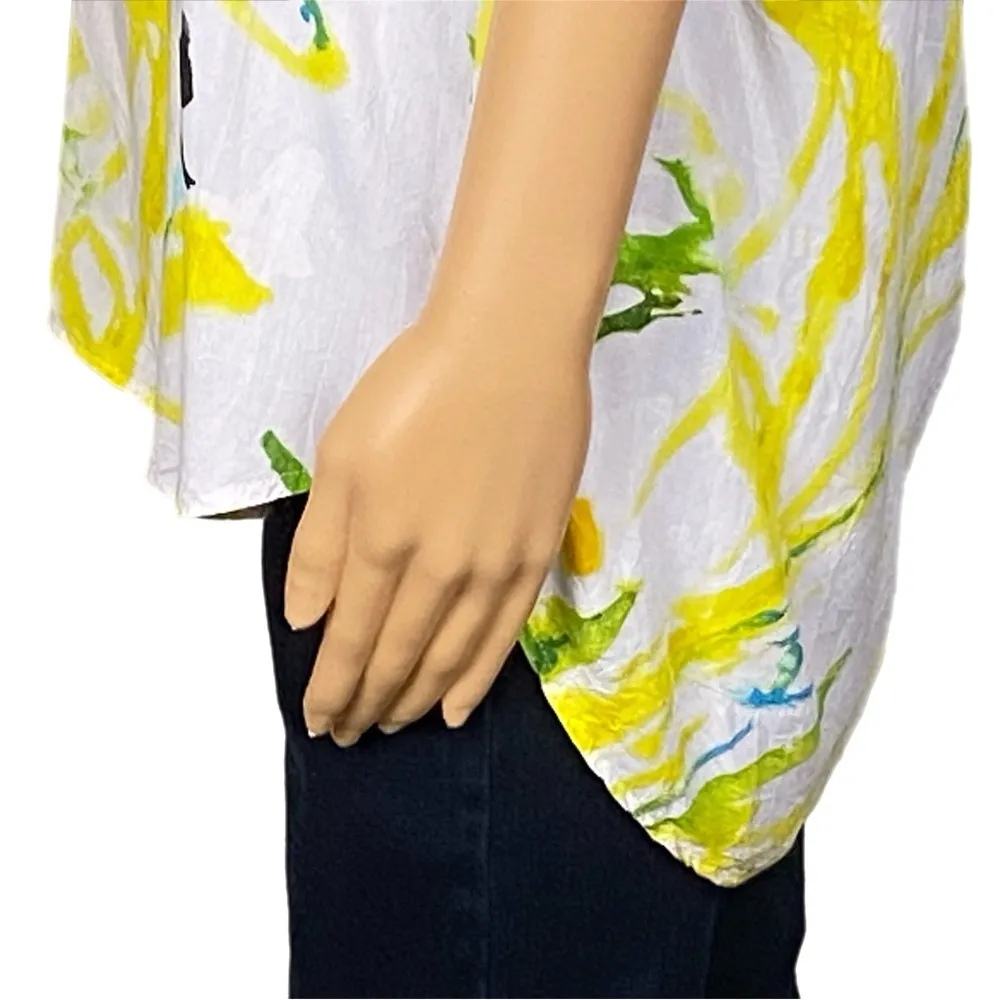 JAMS WORLD Bianca print Hawaiian cap sleeve white floral Aloha blouse Medium EUC - Image 9