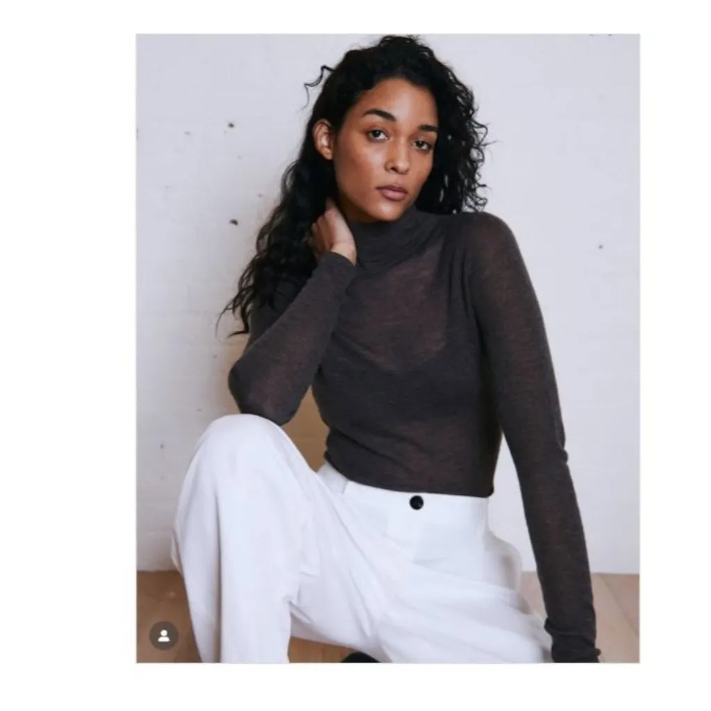 Autumn Cashmere Second Skin Sheer Mock Sweater in Black Medium New Knit Top - Image 9