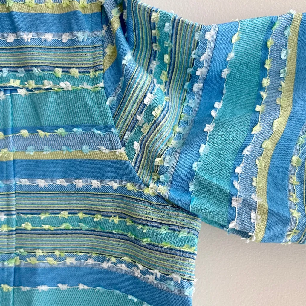 Coldwater Creek Blue/Green Boucle Striped Button Down Jacket, Size PXL - Image 6