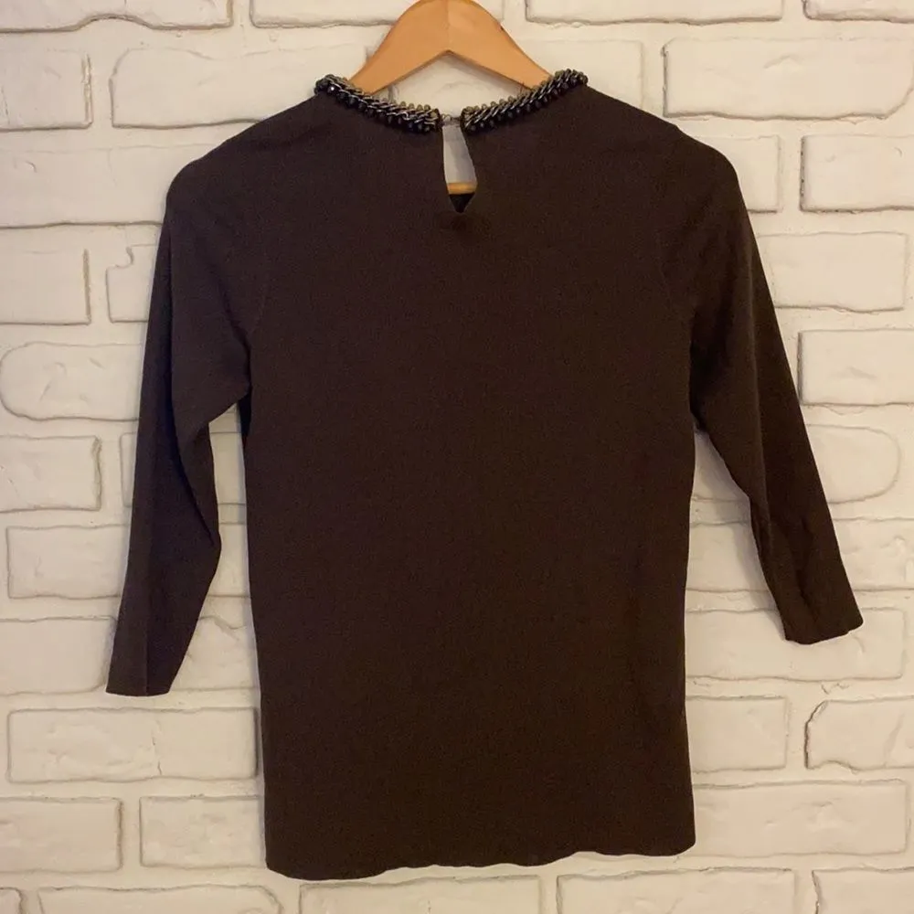 ZARA  knit top with beaded neckline size small - Image 6