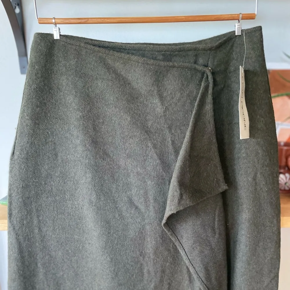 Vintage Evan Piccone Dark Olive Green Faux Wrap Maxi Skirt Size 10 - Image 9