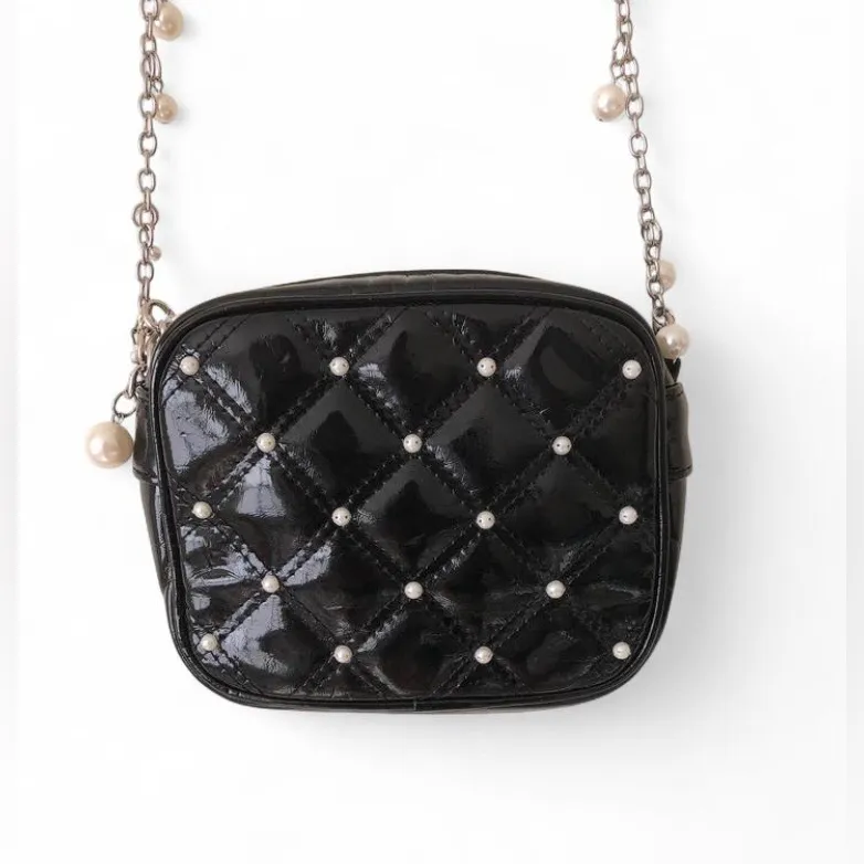 White House Black Market women’s Black Quilted Crossbody Bag with Pearl Accents - Image 3