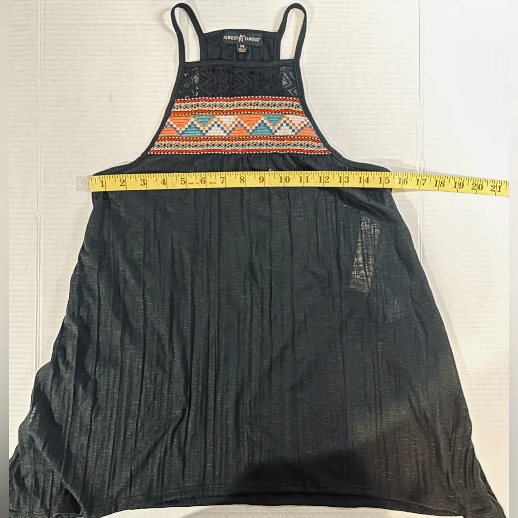 Almost Famous Black Halter Tank Top With Stitched Chest Area Tunic Medium‎ NWT - Image 2