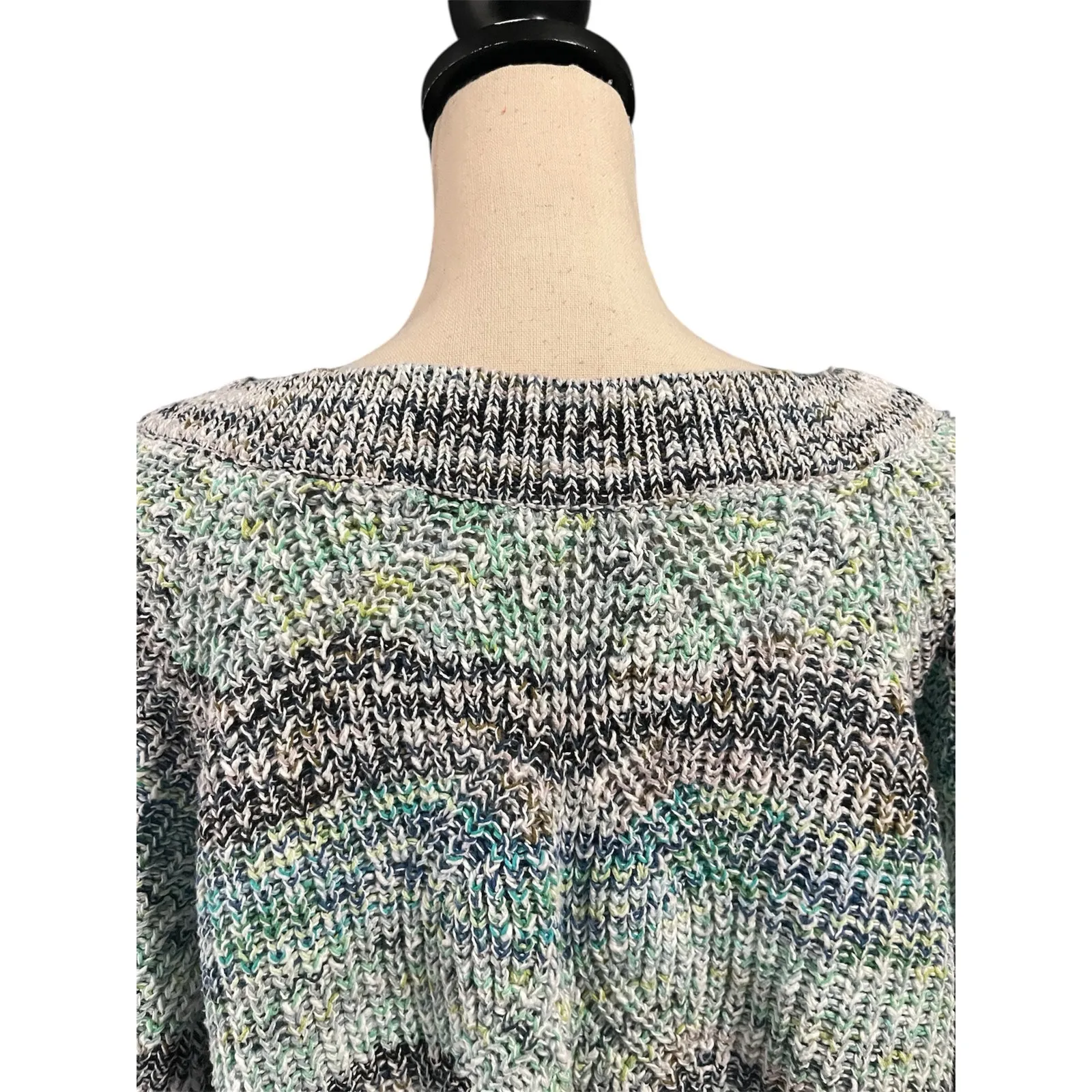 J. Jill Women's Multicolored Open Knit Sweater Sz 2X 3/4 Sleeve Casual Crew Neck Blue - Image 4