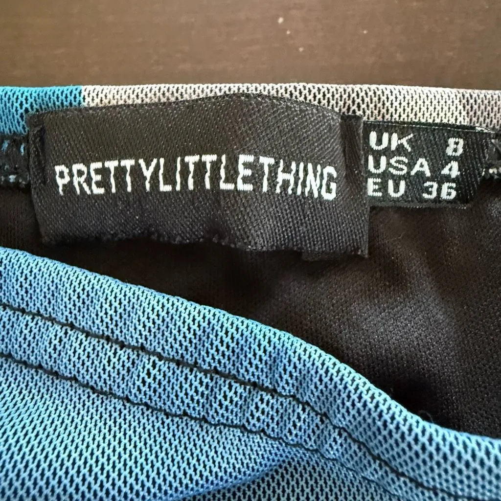 Pretty Little Thing Mesh Bodycon Midi Tube Dress Blue Abstract 4 - Image 9