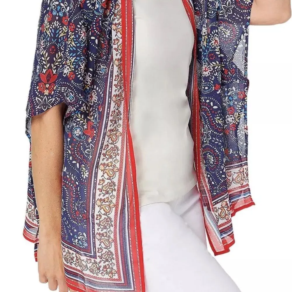 Belle Kim Gravel Border Print Kimono Swim Cover - Image 6