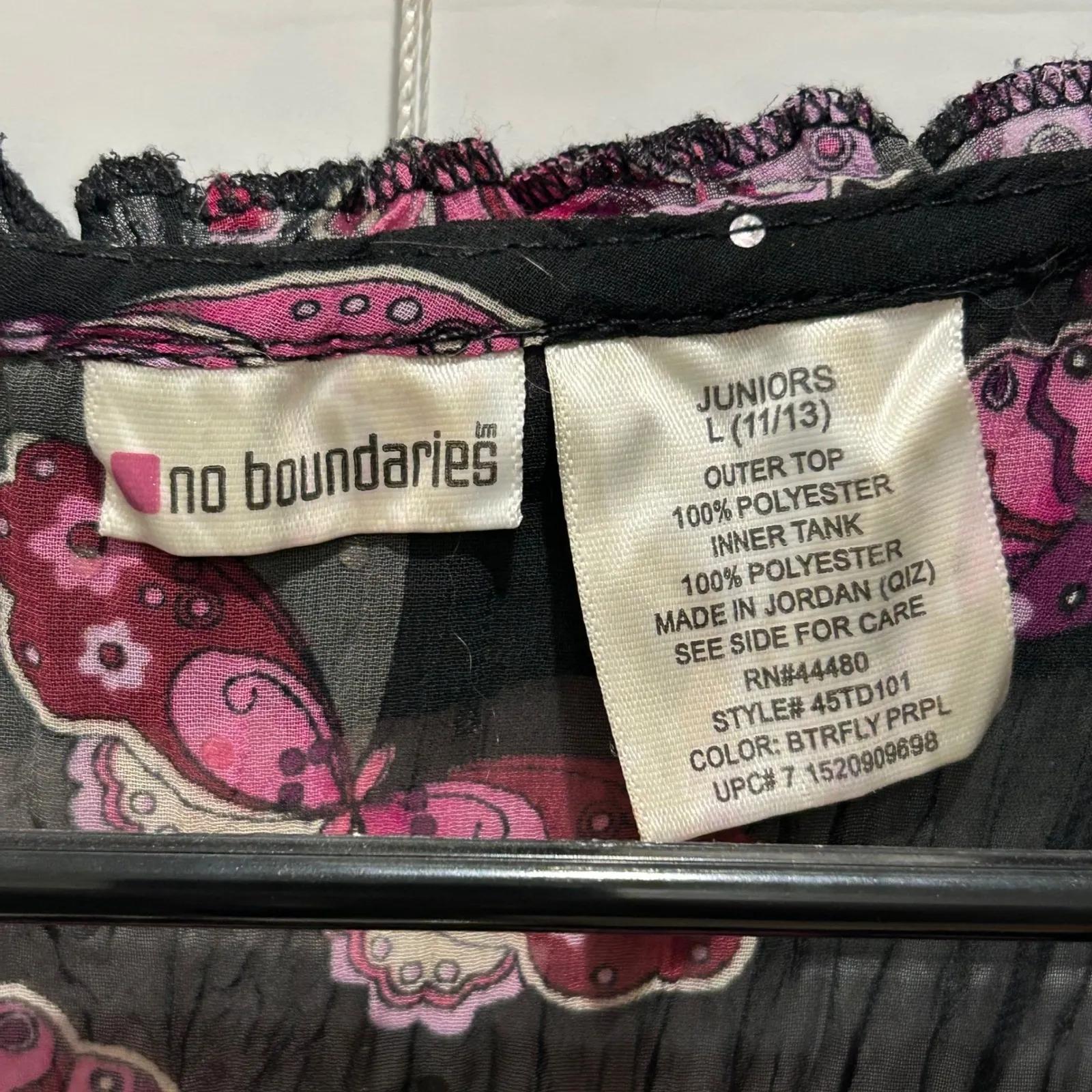 VTG No Boundaries Butterfly Print Fairy Tie Front Sheer Top Ruffle Sparkle sz XS - Image 6