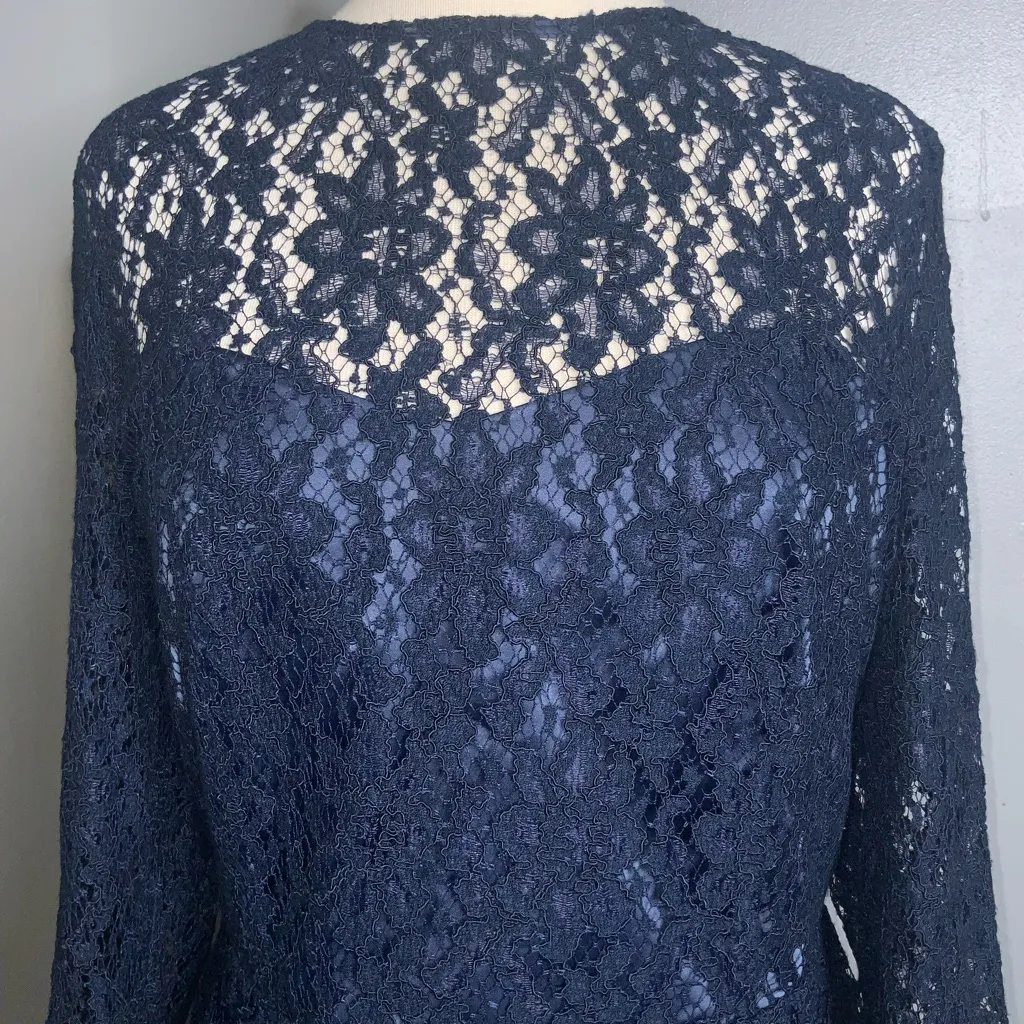 Kachel Anthropologie Blue Lace Overlay Tiered Sweetheart Long Sleeve Dress 12 - Image 7