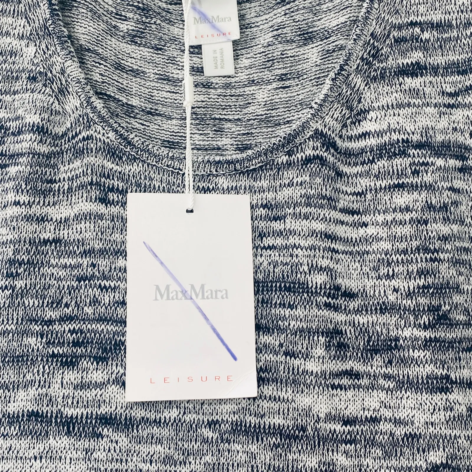 NEW MaxMara Leisure Biglia Marbled Navy Blue Knit Sleeveless Midi Dress Md Punk - Image 9