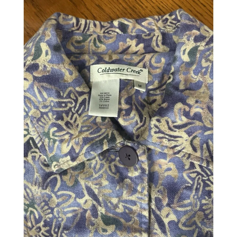 Coldwater Creek Linen Blend Blazer Sz Medium Purple Button Down Casual Jacket - Image 3