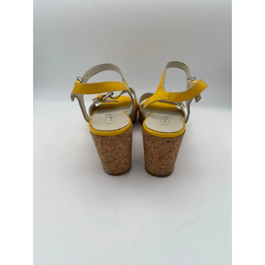 Boden Yellow Patent Leather Wedge Sandals Size 7 - Image 5