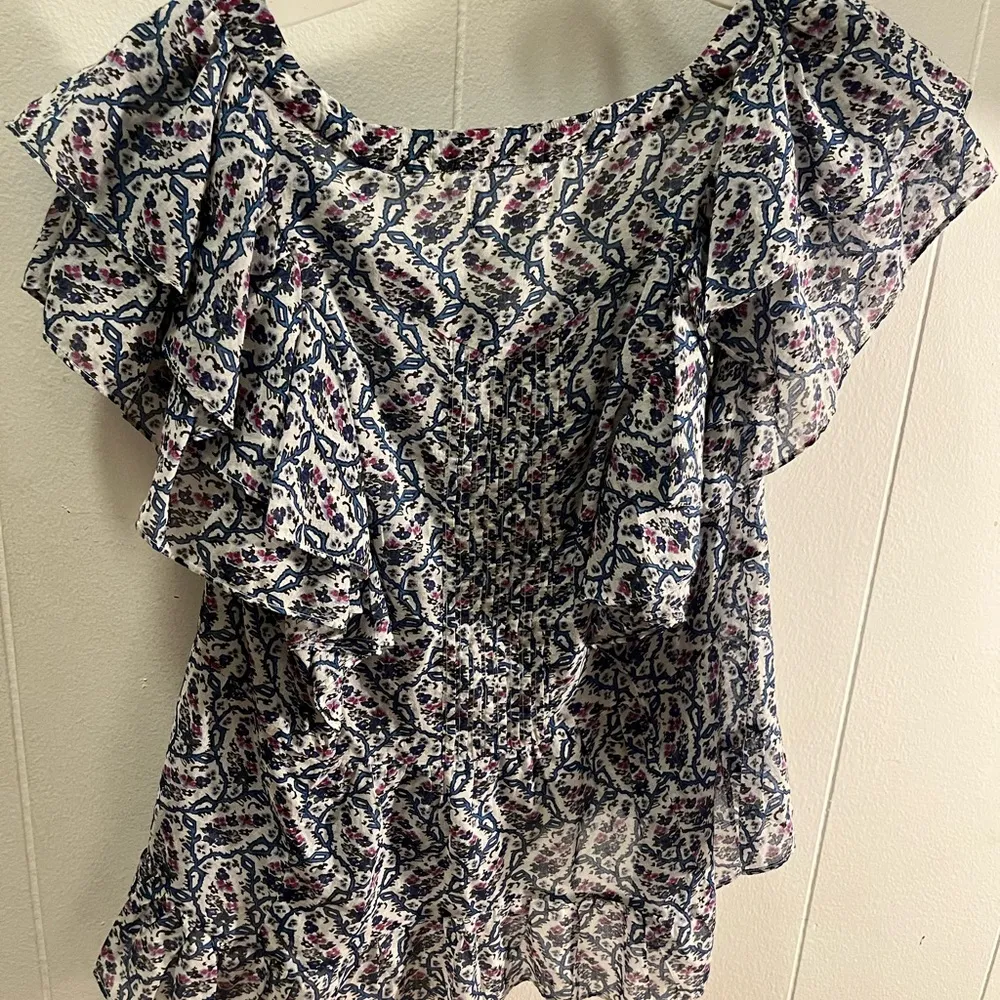 NWT ISABEL MARANT Etoile Madrana Print Flutter Sleeve Blouse Top - Blue White 4 - Image 3