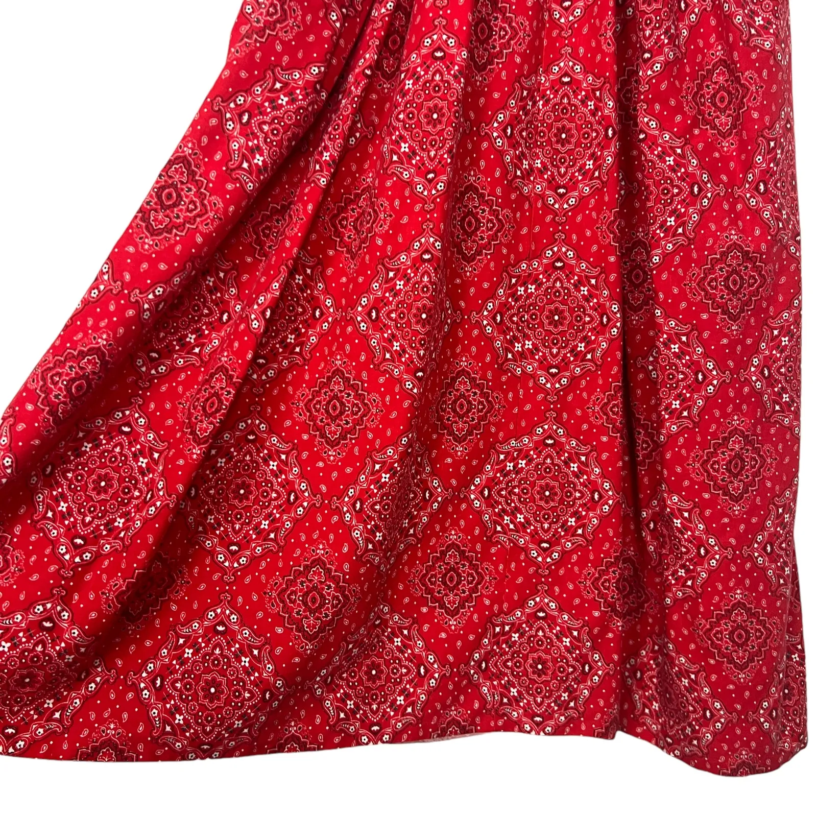 Women's Handkerchief Print Smocked Red Maxi Dress Size S/M - Image 7